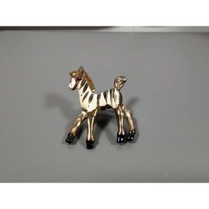 VINTAGE 1950's Zebra/Horse Enamel Brooch with Red Gem Eye; 1.5"T x 1"W